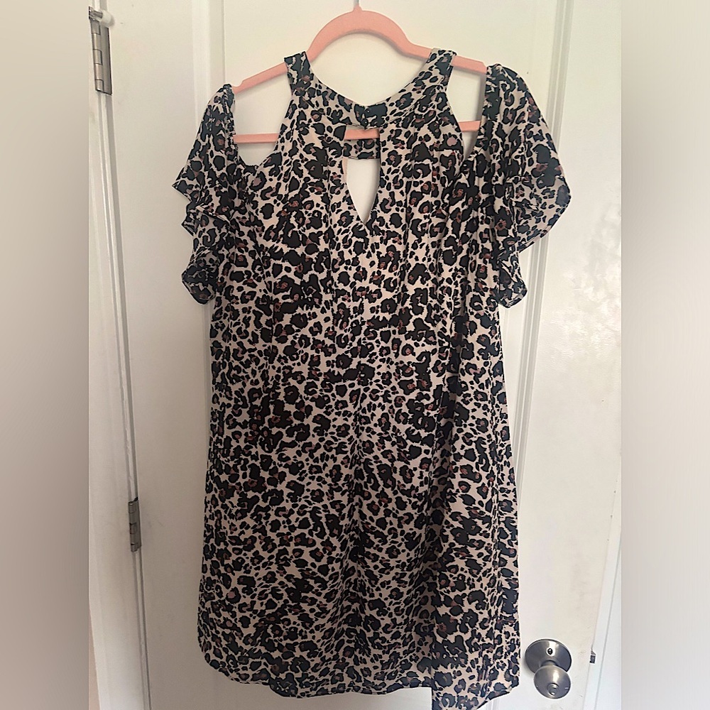 ChicSoul Animal Print Cold Shoulder Mini Dress, Size 1XL - Picture 1 of 2